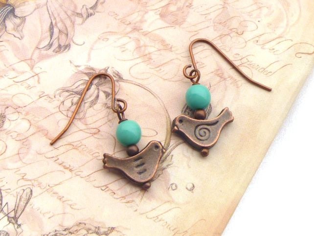 Bird Earrings. Copper Earrings.  Casual Earrings.  Everyday Earrings.  Dainty Earrings.