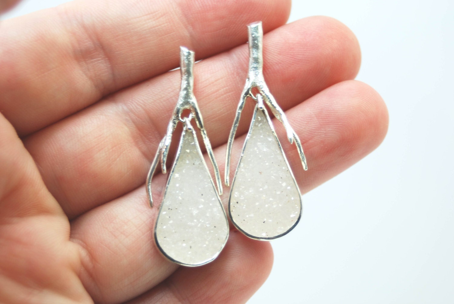 drusy twig earrings in sterling silver- made to order