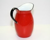 Mid Century OTO Japan Enamelware Red and Black Pitcher, 1950's/60's era