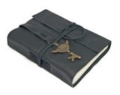 Black Leather Journal with Winged Key Clock Bookmark