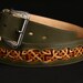 Leather Belt: green leather belt with a Celtic Design "Celtic Trilogy Belt"
