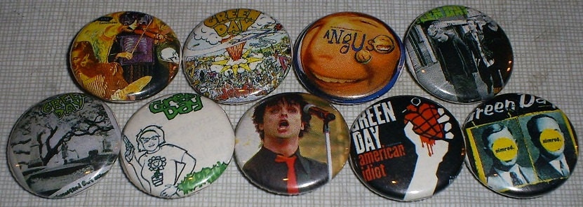 9 GREEN DAY one inch pin back buttons badge set