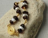 Garnet and pearl bracelet, spiral circle of life wire wrapped accent, gold dipped silver plated jewelry wire, upcycle, recycle, reuse