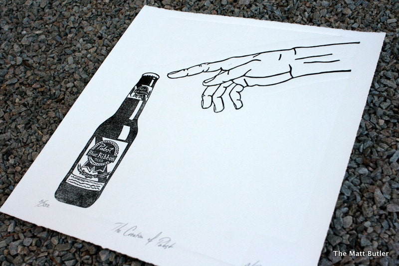 PBR Hand of God Linocut Print