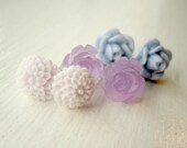 Flower Stud Earrings - Set - Small Post Earrings - Pale Lilac, Lavender, and Powder Blue