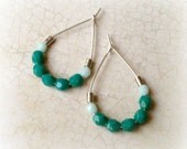 Beaded Hoop Earrings - Dark Turquoise Earrings - Silver Hoops - Teardrop - Beaded Earrings - Gift Under 15 - Bridesmaids Jewelry