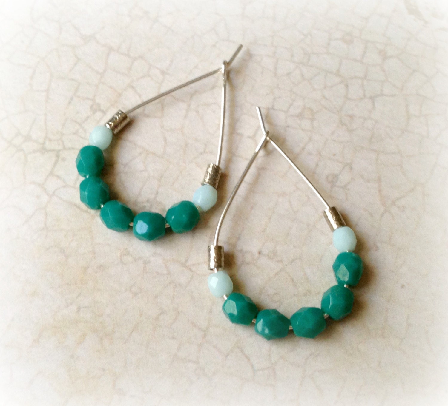 Beaded Hoop Earrings - Dark Turquoise Earrings - Silver Hoops - Teardrop - Beaded Earrings - Gift Under 15 - Bridesmaids Jewelry