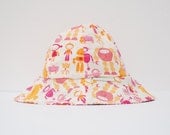 Children's Sun Hat Reversible (3-5 years) - Pink and Orange Robots