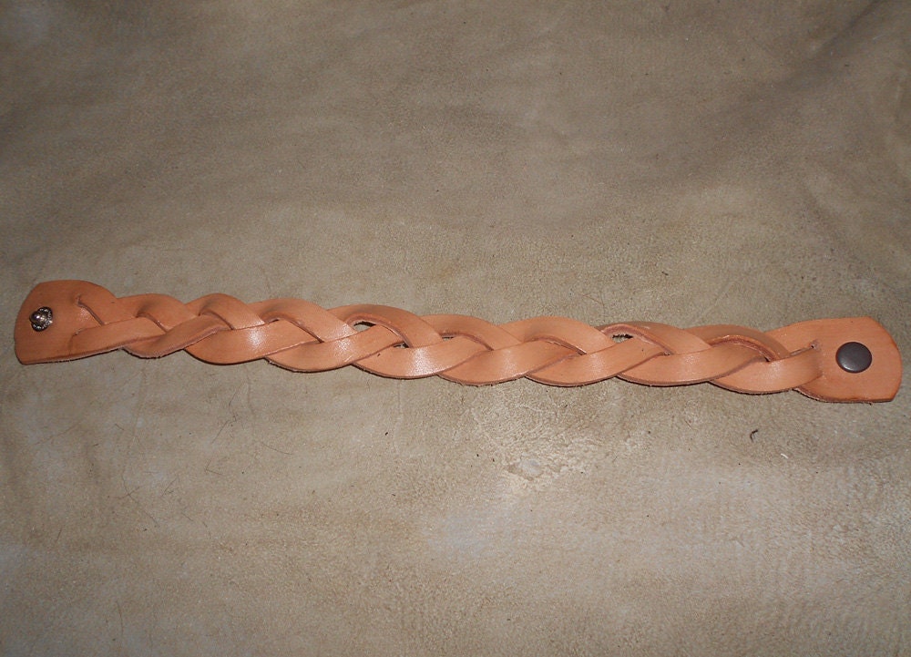 Leather Mystery Braid Cuff 3/4 Inch Wide Natural Color  (2417)