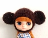 Dark brown mohair cheburashka hat for middie blythe doll