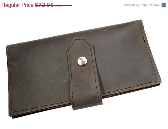 SALE Leather CheckBook Wallet for iPhone 5- with Front Snap - Brown - Full Grain Leather - American Made - Free Shipping