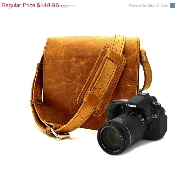 SALE 10" Leather Camera Bag New 5E: Whiskey Sunrise Mission Style- Hand Crafted Made in the U.S.A. -