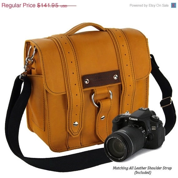 SALE NEW Small Leather Camera bag  - Sunrise Color Voyager Style - Handmade in the U.S.A. - 10"