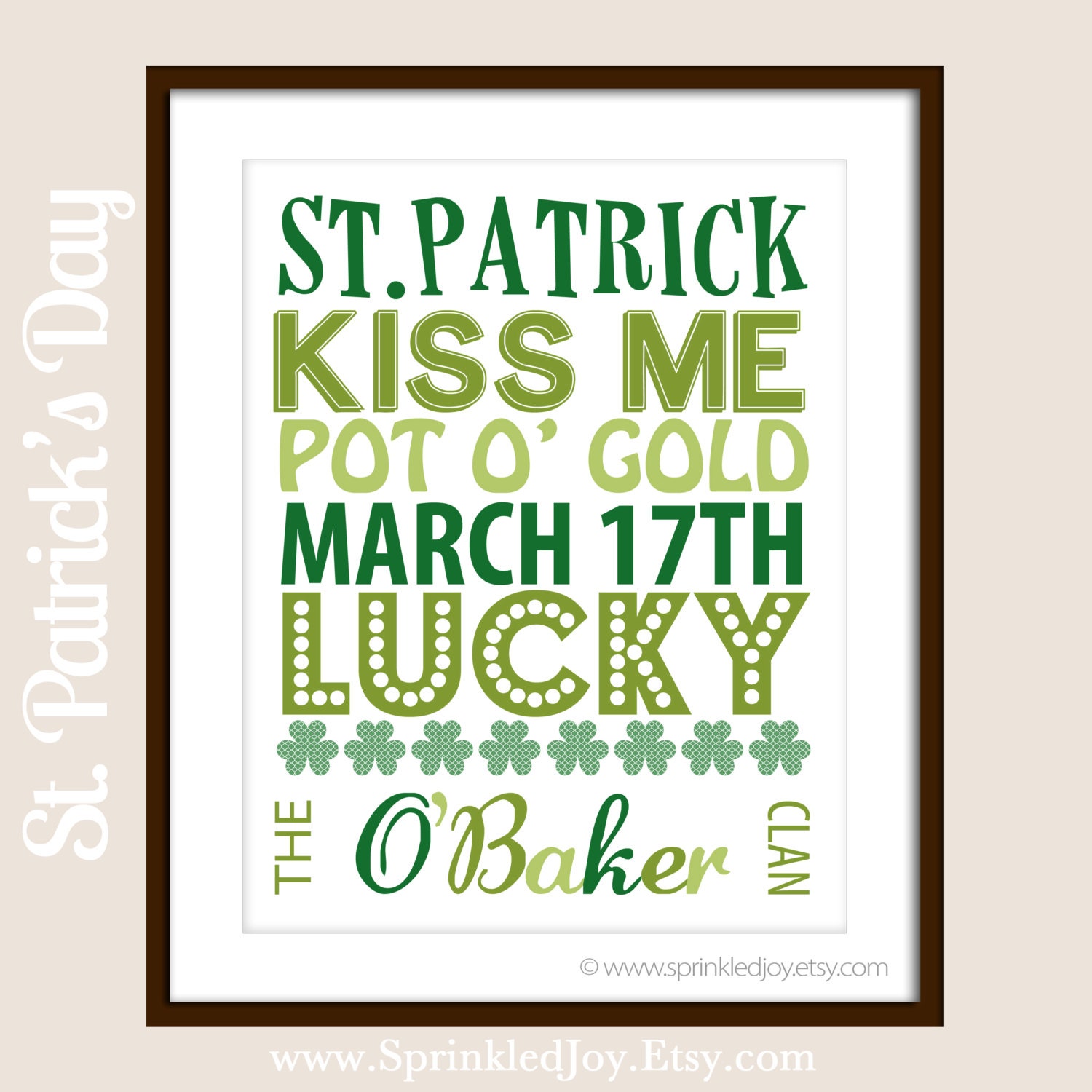 St Patricks Day Subway Art - Personalize With Your Own 'Irish' Surname - 8x10 Print - Other sizes available upon request