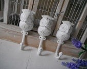 coat hooks nursery owl decor white shabby chic jewelry hanger childrens room whimsy cast iron painted hooks