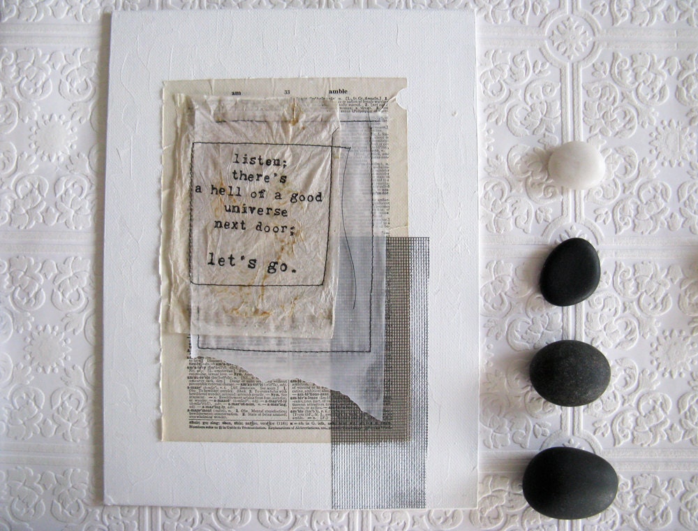 abstract mixed media collage with inspirational quote.  let's go.
