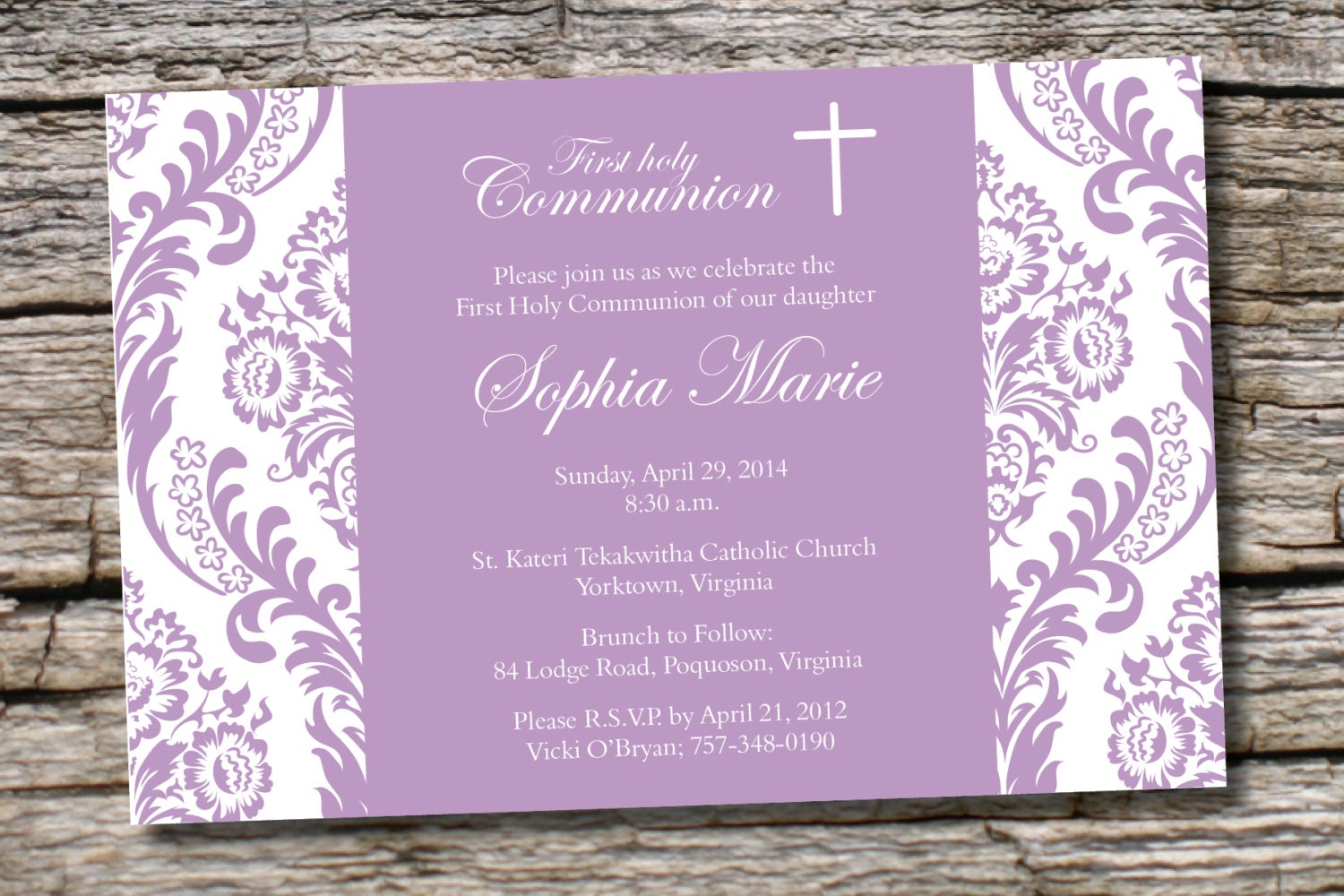 SPRING DAMASK Custom Baptism Invitation/Christening Invitation/Communion Invitation- You Print
