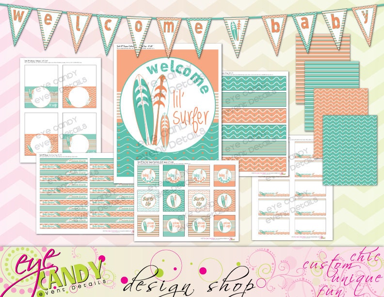 SURFS UP Baby Shower - Digital DIY Printable Party Pack- Baby Shower - Neutral Shower Idea Il_570xn