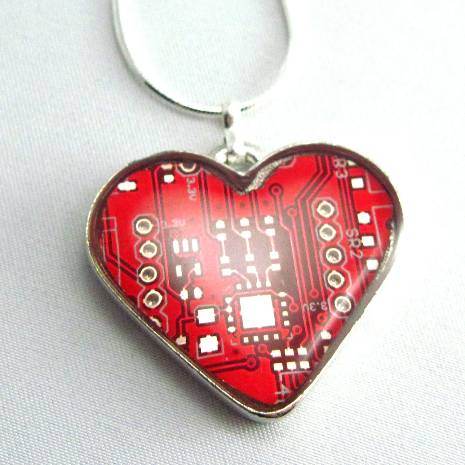 red circuit board heart necklace valentines day