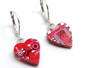 Circuit Board Earrings -- Red Hearts -- for your Techie Princess