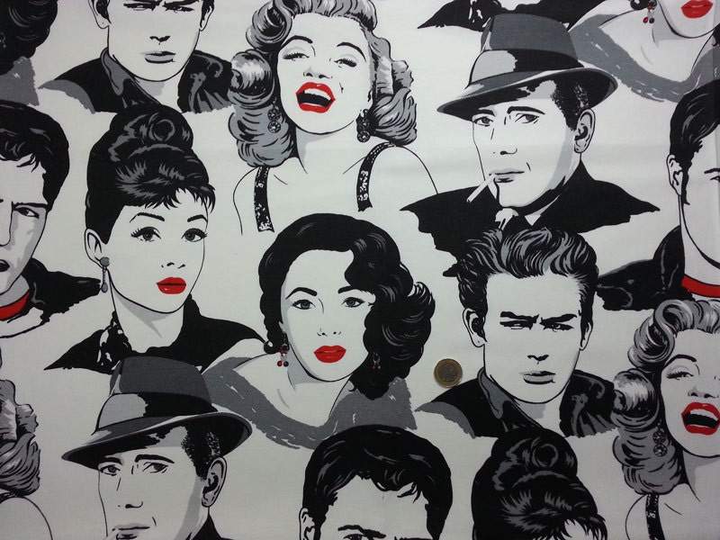 Marilyn Monroe, Audrey Hepburn,James Dean printed heavy weight vilber linen upholstery fabric-Half Yard