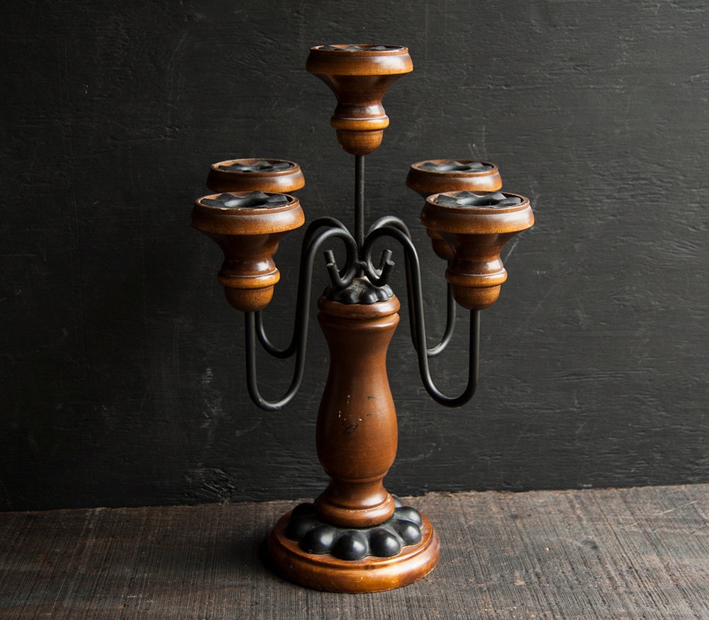 Vintage Wooden Candelabra- Candle Holder