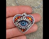 Small Eye Heart Pendant Necklace (blue)