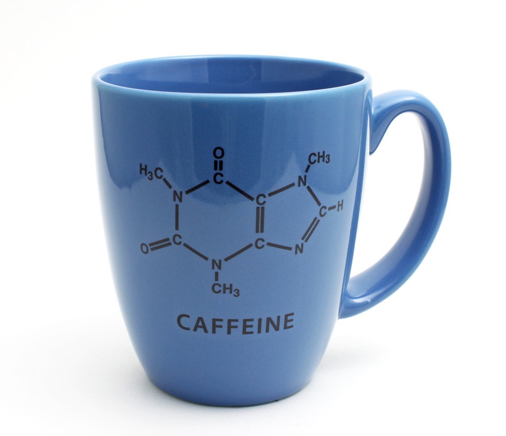 Blue Coffee Mug with Caffeine Chemistry Molecule