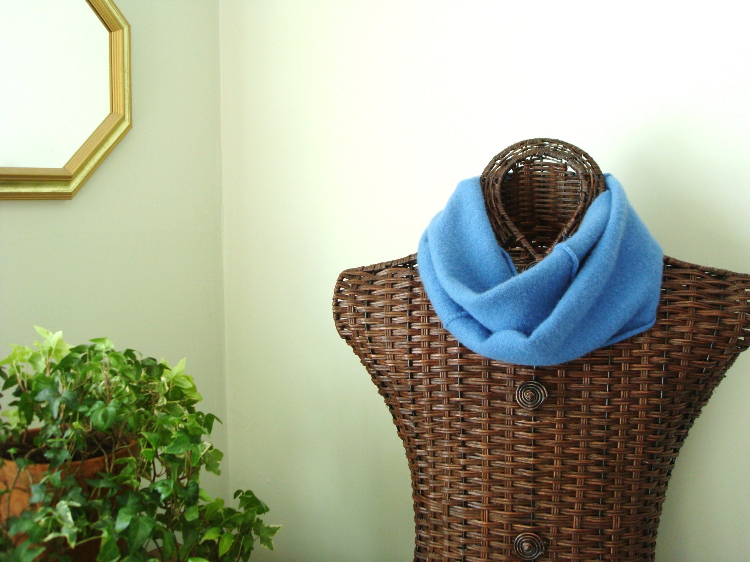 Eco Fashion Infinity Scarf CORNFLOWER BLUE Cashmere Infinity Scarf Upcycled by WormeWoole