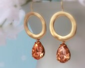 Peach Champagne Eternity Circle Earrings, Drop Earrings, Dangle Earrings, Vintage Stones, Birthday, Bridal Jewelry, Mother's Day Jewelry