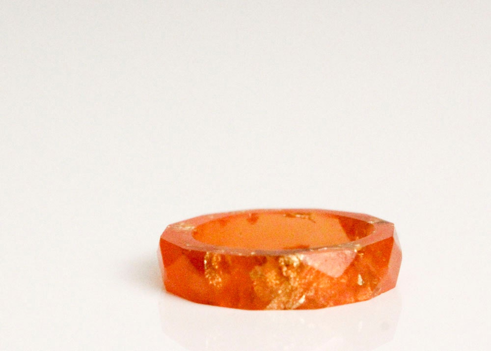 sunset orange and gold size 3 thin multifaceted eco resin ring