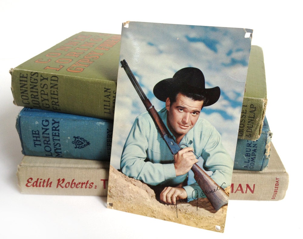 Vintage James Garner postcard, Maverick TV star photo, printed signature, Jim Garner, cowboy, 1950s television western show, Warner Brothers