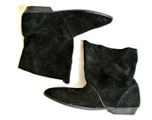 1980s Black Suede Slouch Booties - Ankle Boots Size 6