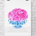 Blue and White China Vase with Pink Roses - "Bouquet in Flow Blue" Watercolor Print 8x10 - Ginger Jar Print - Chinoiserie Art Print
