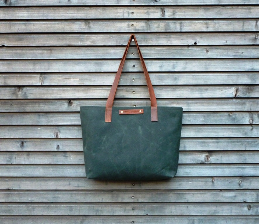 Waxed canvas tote bag/ carry all with  leather handles / Graduation