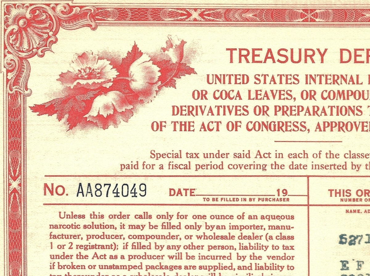 Antique Opium Coca Narcotic Medicine St. Louis MO Pharmacy Drug Store History DEA 1923 Order Form