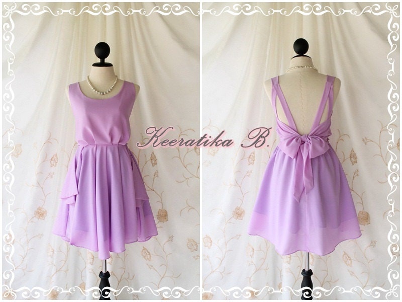 A Party Dress V Shape Style - Cocktail Wedding Bridesmaid Dinner Party Night Dress Bright Lilac Color Deep back Style Gorgeous Dress