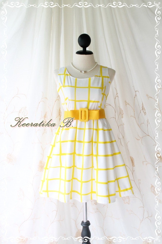 Lady Lolita - Adorable Mini Dress Yellow Checkered Net Printed Petite Backless With Tie Bow Back Top Petite Size Mini Party Dress