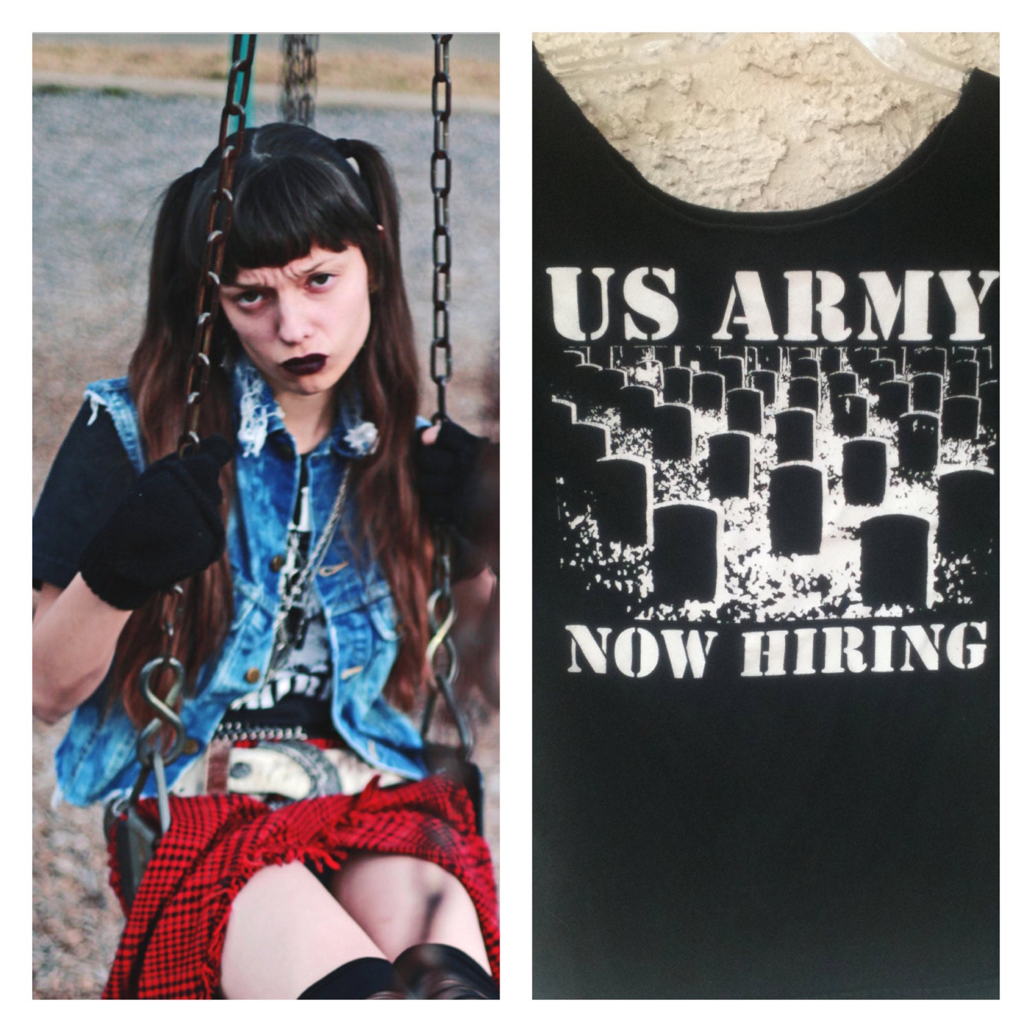 Vintage 90s U.S. Army Now Hiring Graveyard T shirt Size Small Medium