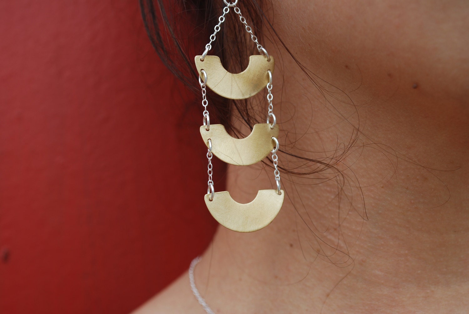 Handmade jewelry. Brass drop earrings. Sexy sexy mixed metal earrings.