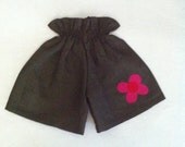 Children's Linen Shorts with Pink and Red Flower Applique - Sizes 12m - 6yrs