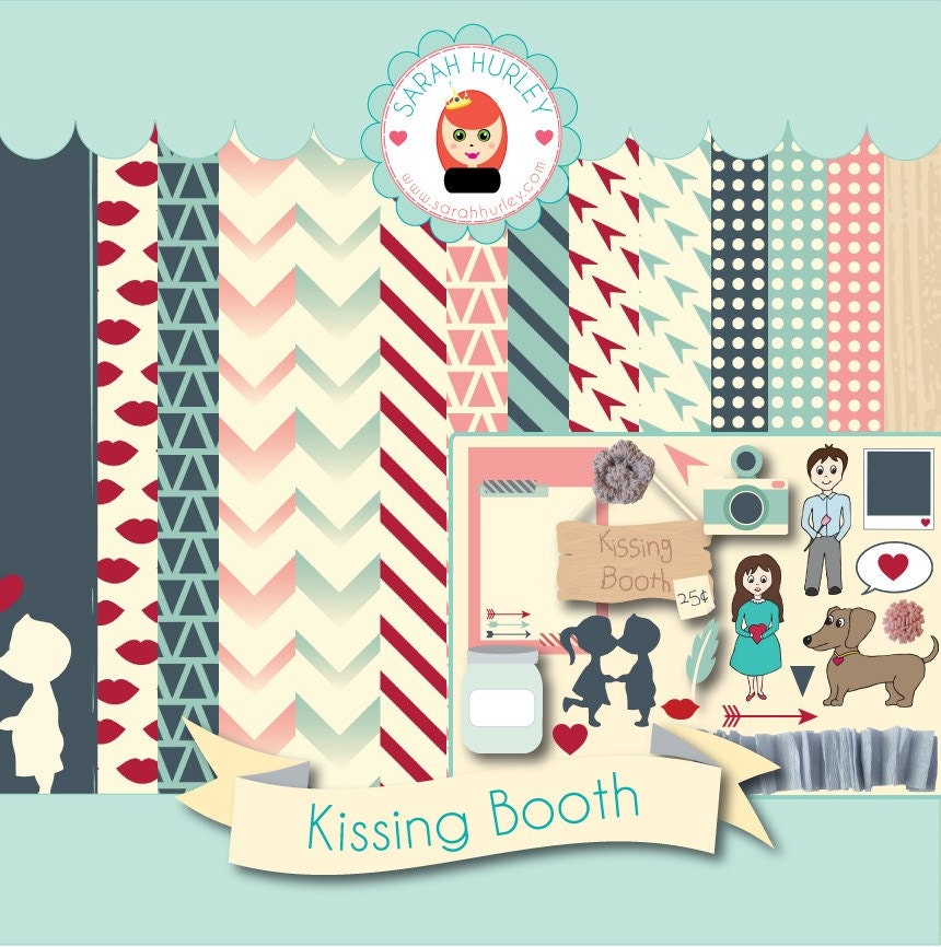 Kissing Booth Digital / Hybrid Scrapbooking / Craft Kit by Sarah Hurley - Scrapbooking / Cardmaking Includes SVG files and Brushes