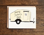 Happy Father's day card, camping dad card dad and son camper retro camper caping trailer