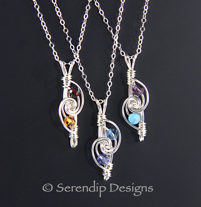 Couples Pendant Sterling Silver Mothers Pendant Birthstone Crystal Custom Necklace