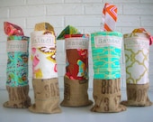 Burlap Wine Totes - International Toasts - Bridesmaid Gifts - Beach Wedding Favors - Vibrant Colors - CHOOSE: Prost Salud Mazel Saude Cheers