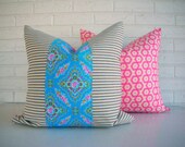Colorful Decorative Pillow Cover - Pink and Blue Modern Girls Room Decor - Hexagon Pillow - Spring Colors