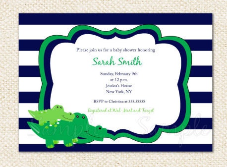 Alligator Crocodile Baby Shower Invitations
