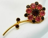 Vintage Small Flower Brooch Pink and Red