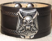 Leather Bracelet, Skull, Black Bracelet, Rope Design