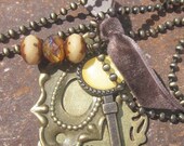 Spring Savings Sale Victorian valentine mystery antiqued brass lock and key Czech charm necklaceTAGTMCTT